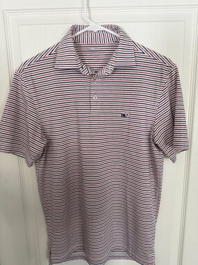 Vineyard Vines White Polo with Red & Navy Stripes